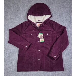 Levi's Corduroy Trucker Jacket Womens XL Burgundy Sherpa Lined Hooded NWT